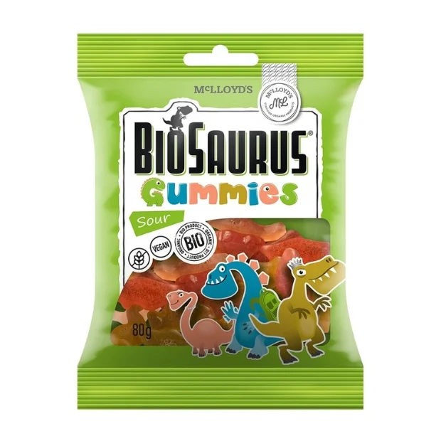 Żelki kwaśne bez glutenu Bio, 80 g, BioSaurus