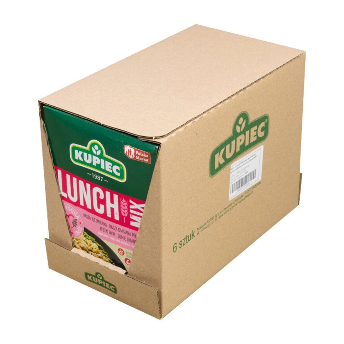 Zestaw 6 szt. Lunch mix kasza jęczmienna, owsiana, siemię lniane, pestki dyni, Kupiec