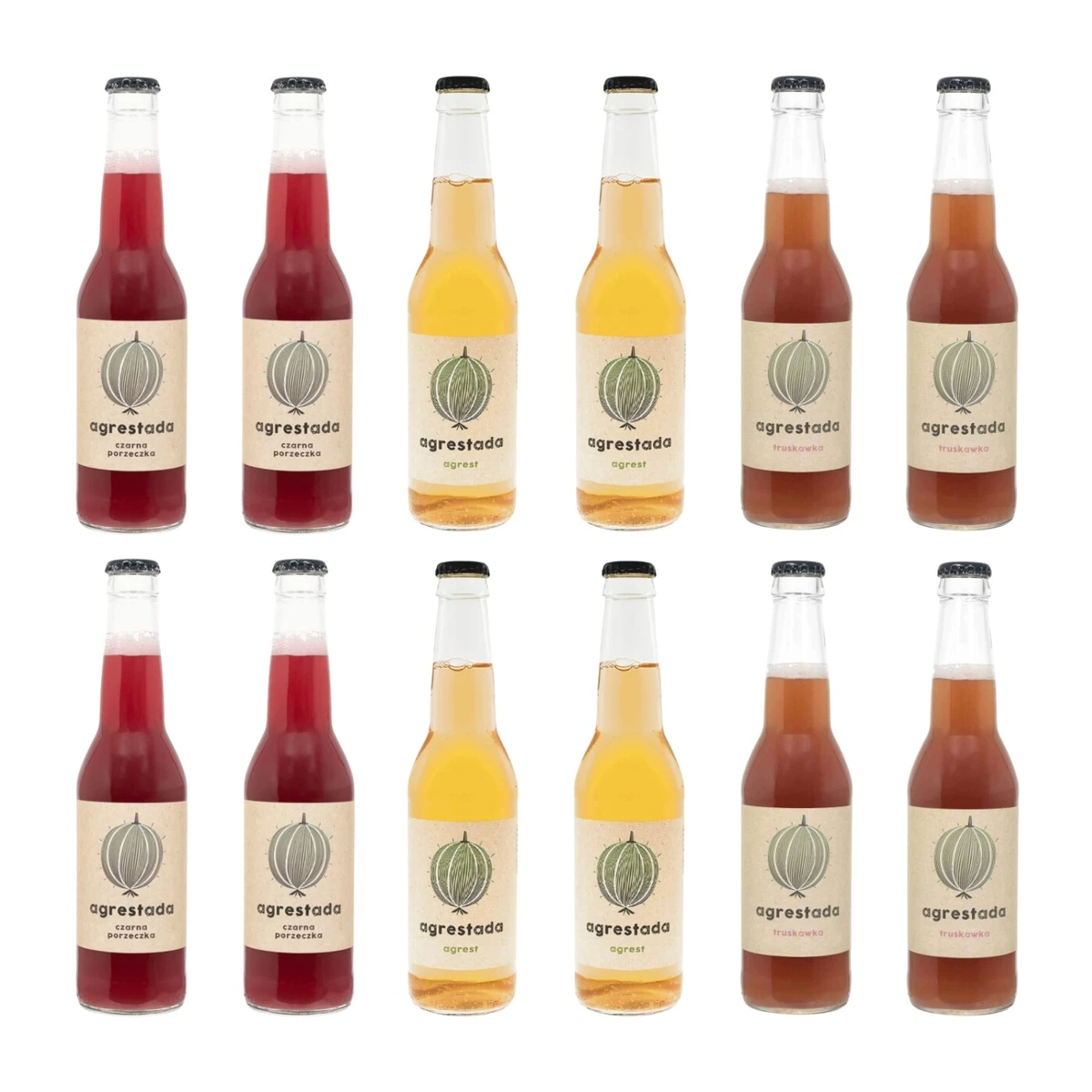 Zestaw napojów: czarna porzeczka, agrest, truskawka, Owocowe Smaki