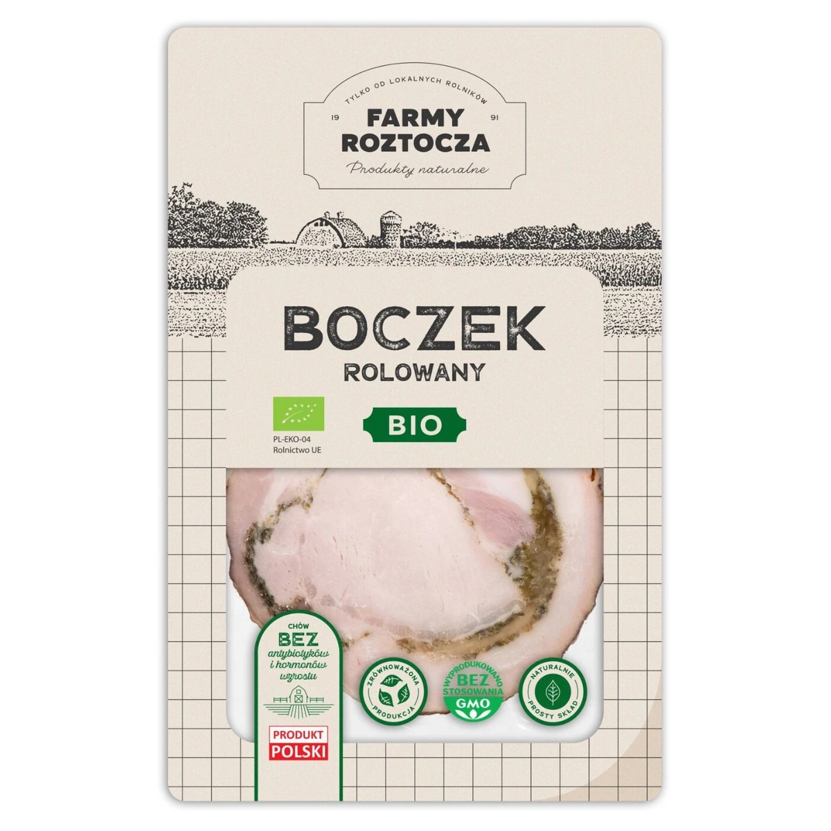 Boczek rolowany w plastrach w plastrach Bio, Farmy Roztocza