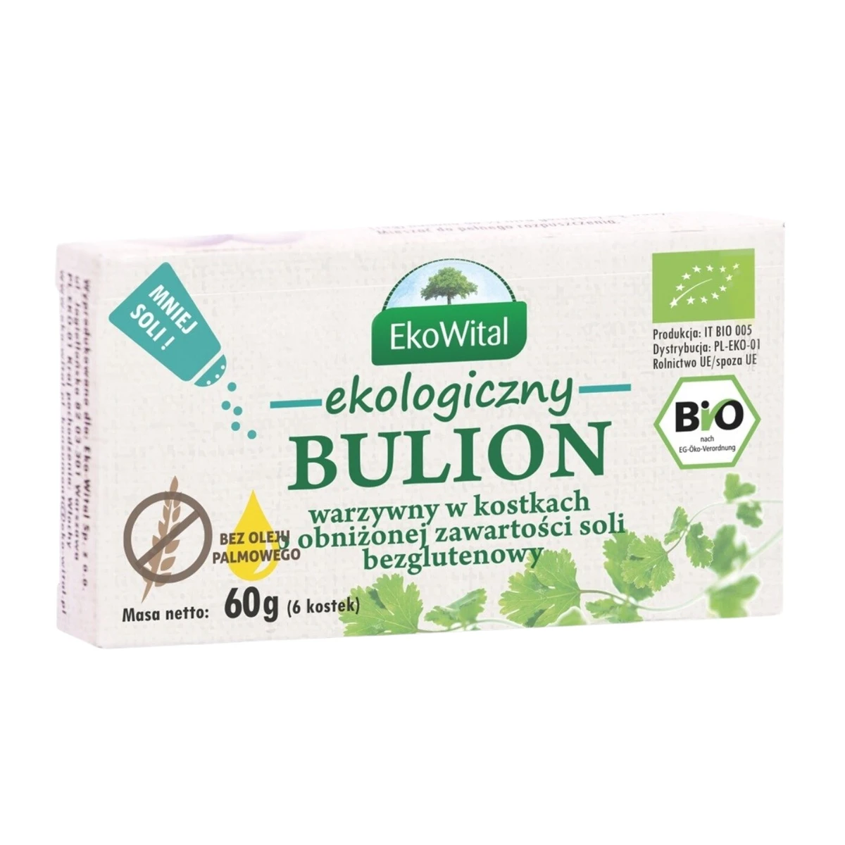 Bulion warzywny w kostkach o obniżonej zawartości soli, bez oleju palmowego Bio, EkoWital