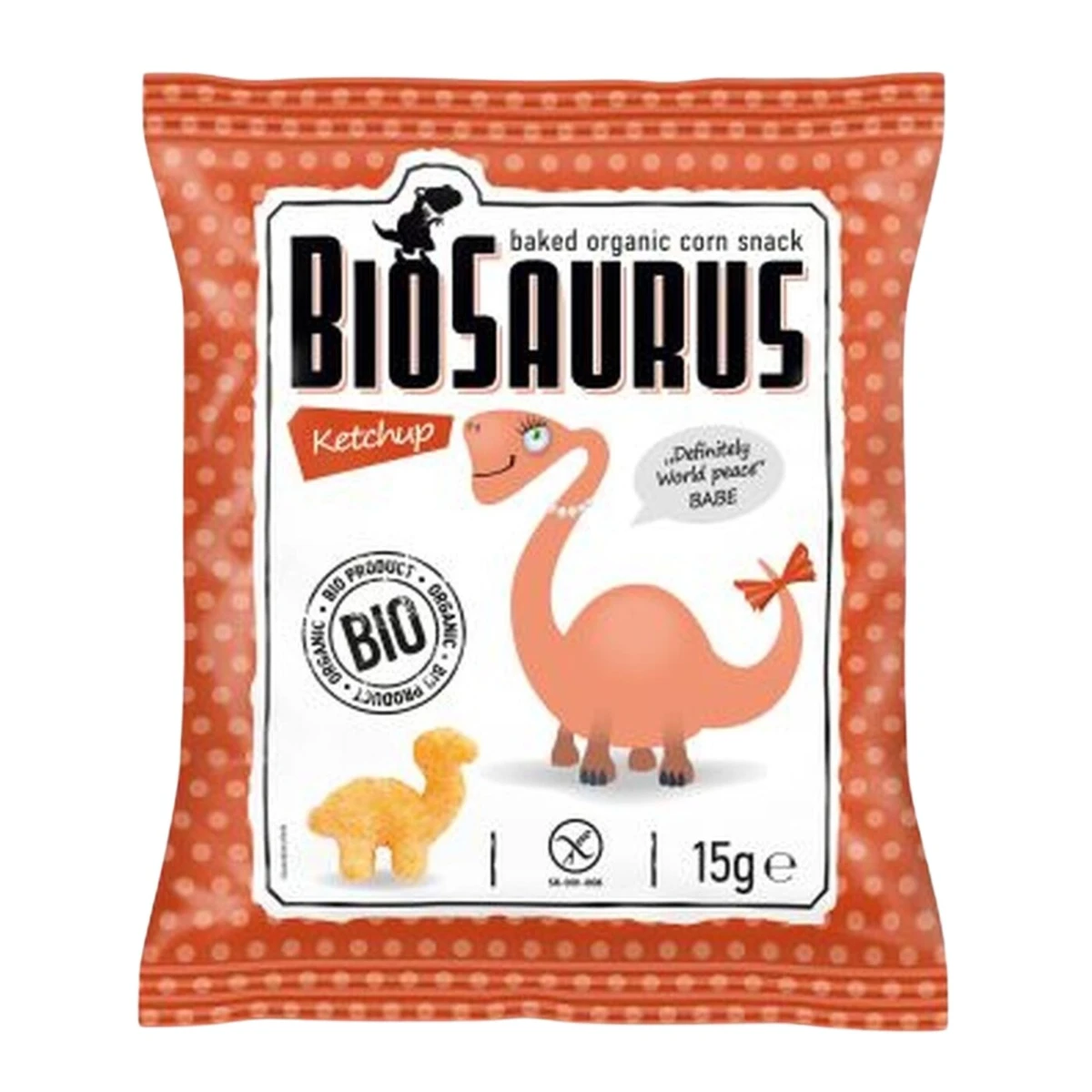 Chrupki kukurydziane Dinozaury o smaku ketchupowym Bio, 15g, Biosaurus