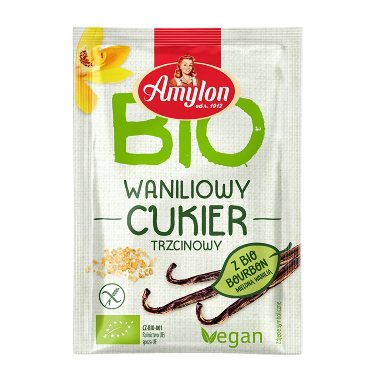 Cukier z wanilią Bourbon bezglutenowy Bio, 8 g, Amylon