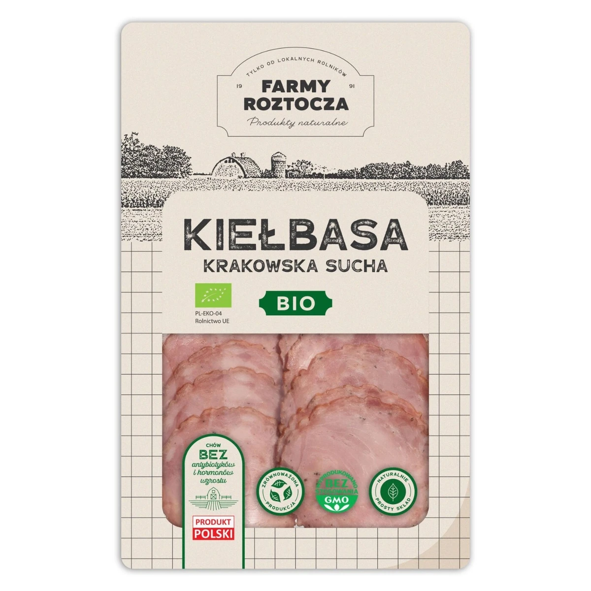 Kiełbasa krakowska sucha w plastrach Bio, Farmy Roztocza