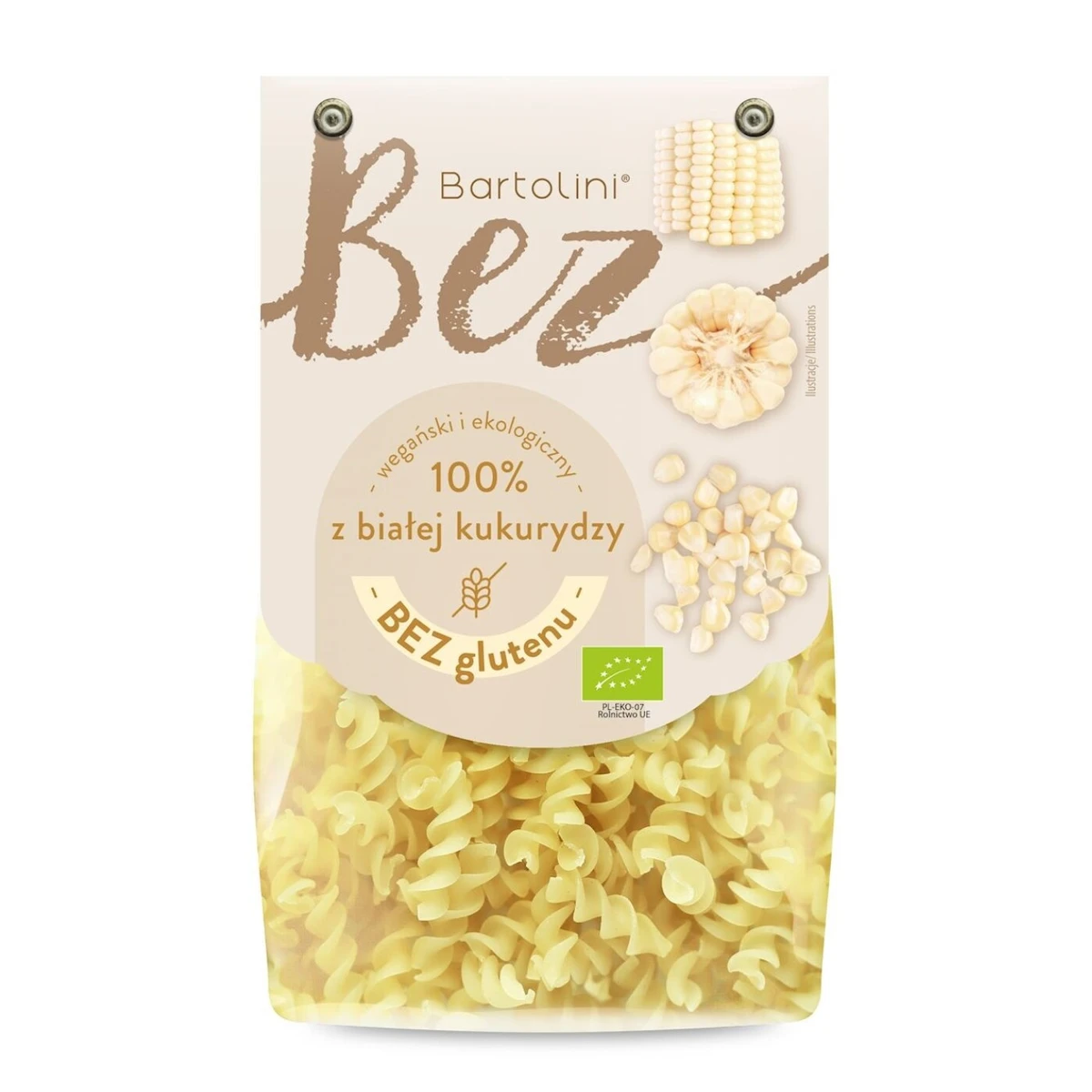 Makaron z białej kukurydzy świderki bezglutenowy Bio, Bartolini