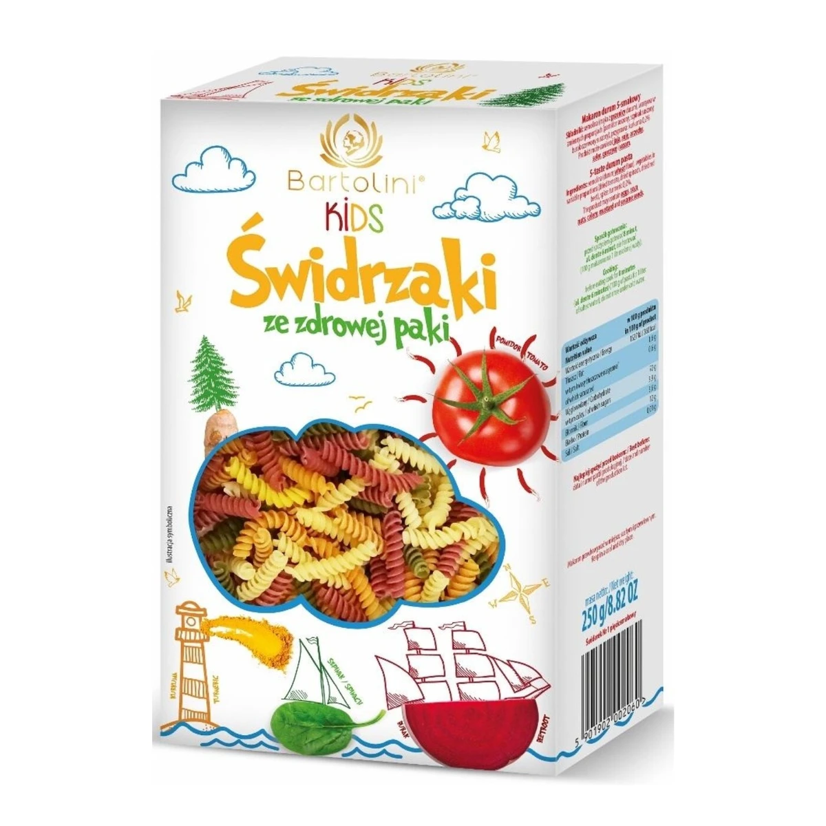 Makaron semolinowy z suszonymi warzywami dla dzieci ŚWIDRZAKI Bio, Bartolini