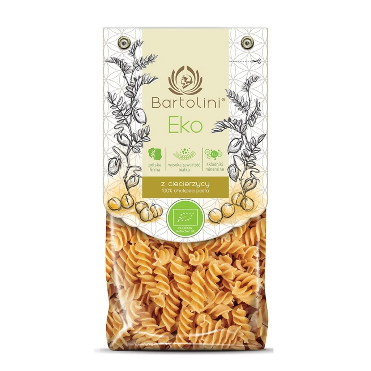 Makaron proteinowy z ciecierzycy świderki bezglutenowy Bio, Bartolini