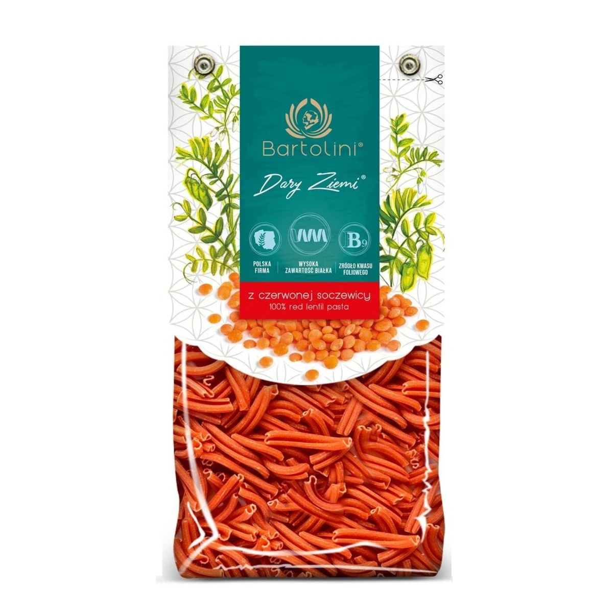 Makaron proteinowy z soczewicy czerwonej warkocz Bio, Bartolini