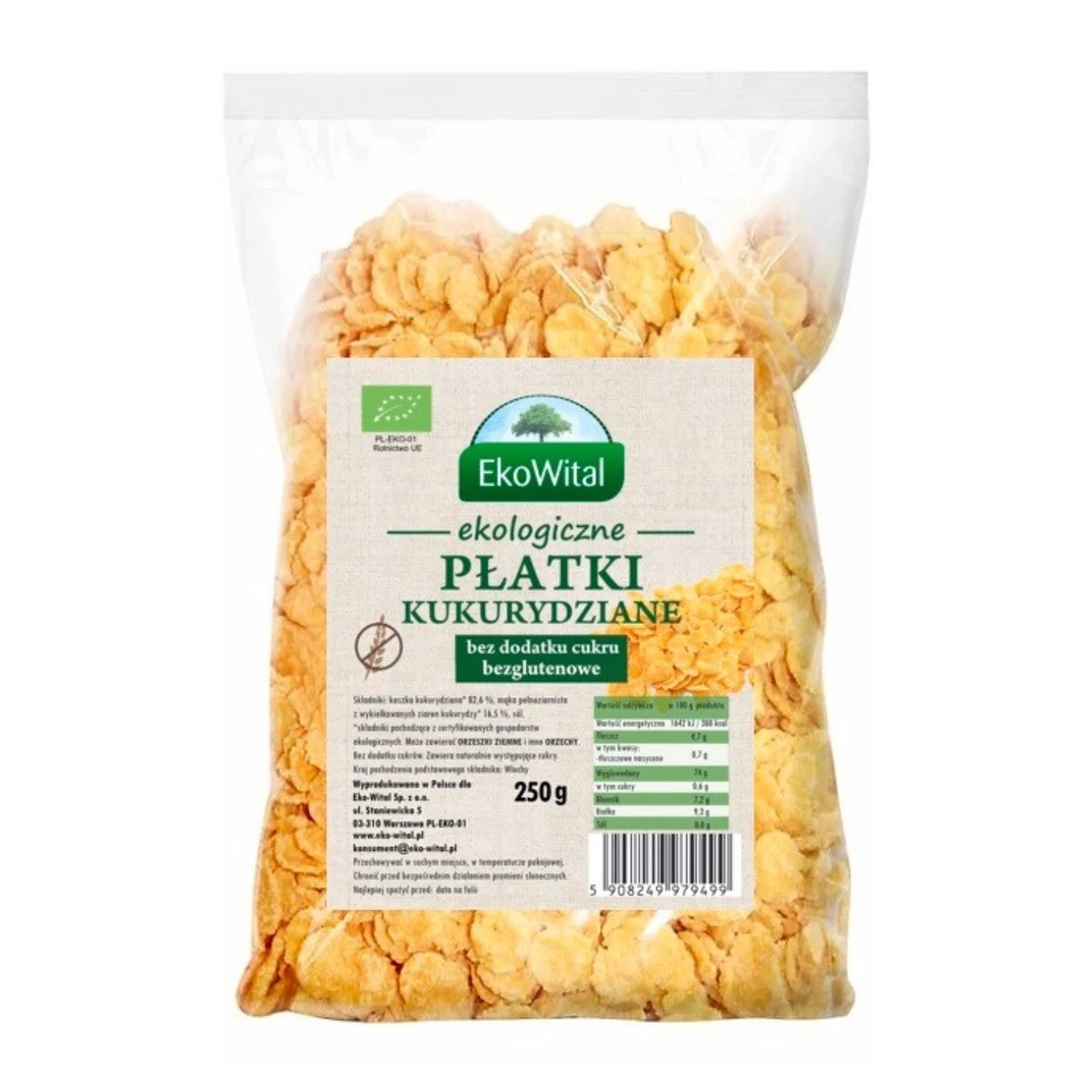 Płatki kukurydziane bez dodatku cukru bezglutenowe Bio, EkoWital