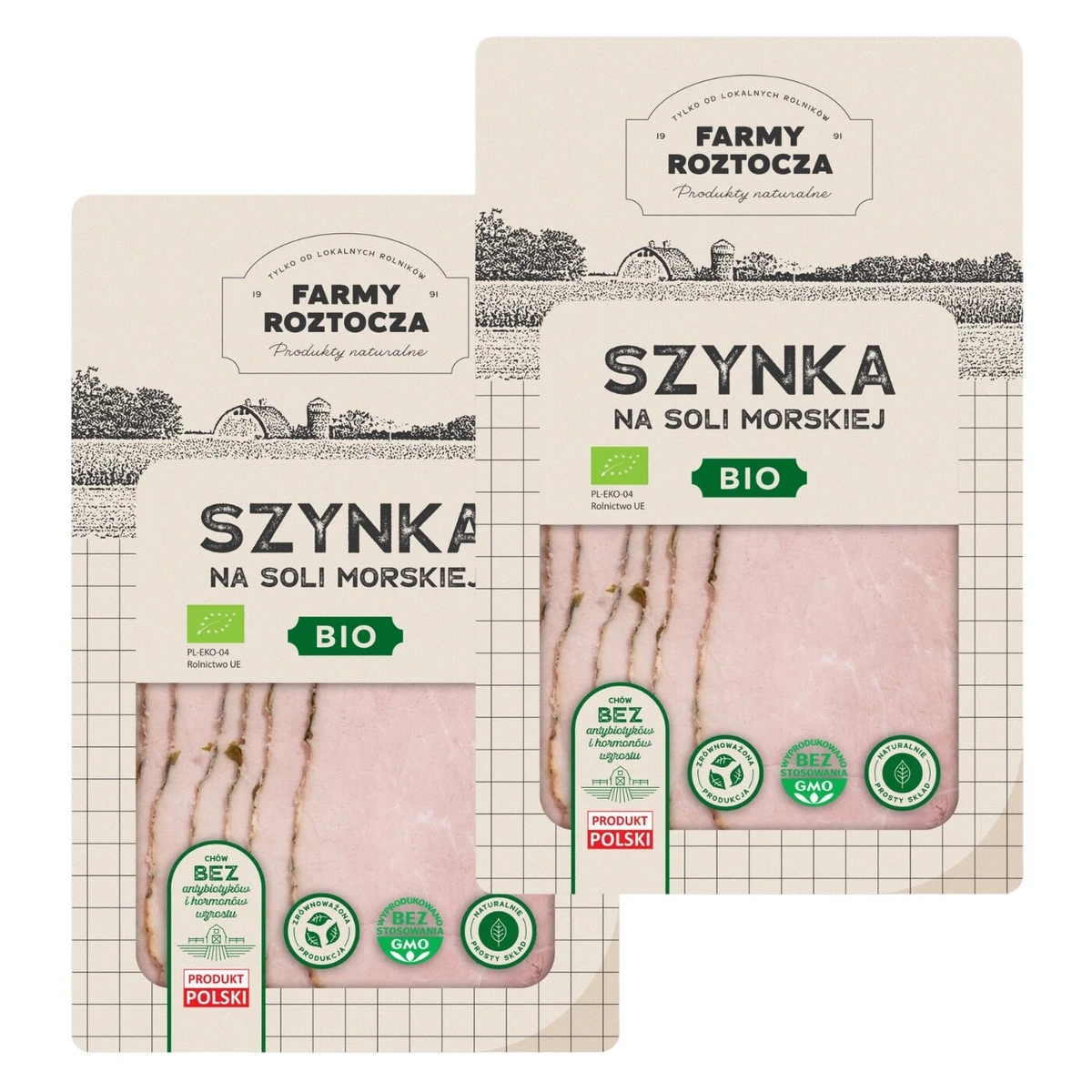 Szynka na soli morskiej w plastrach Bio 200g, Farmy Roztocza