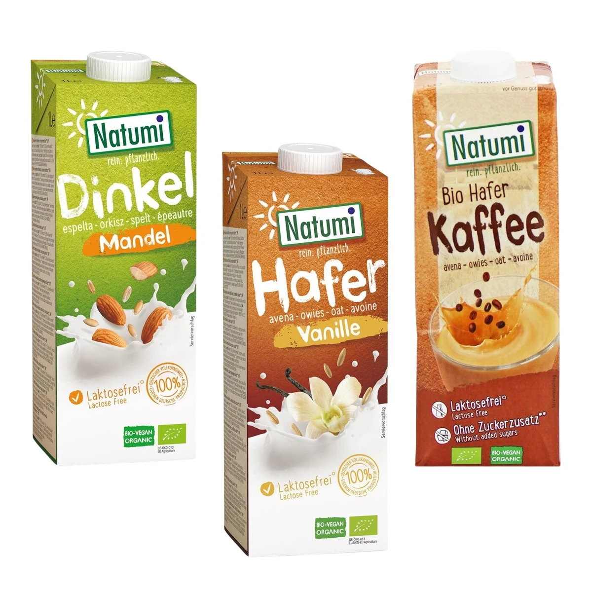 Zestaw napojów roślinnych BIO: orkiszowo - migdałowy, owsiano - waniliowy, owsiano - kawowy