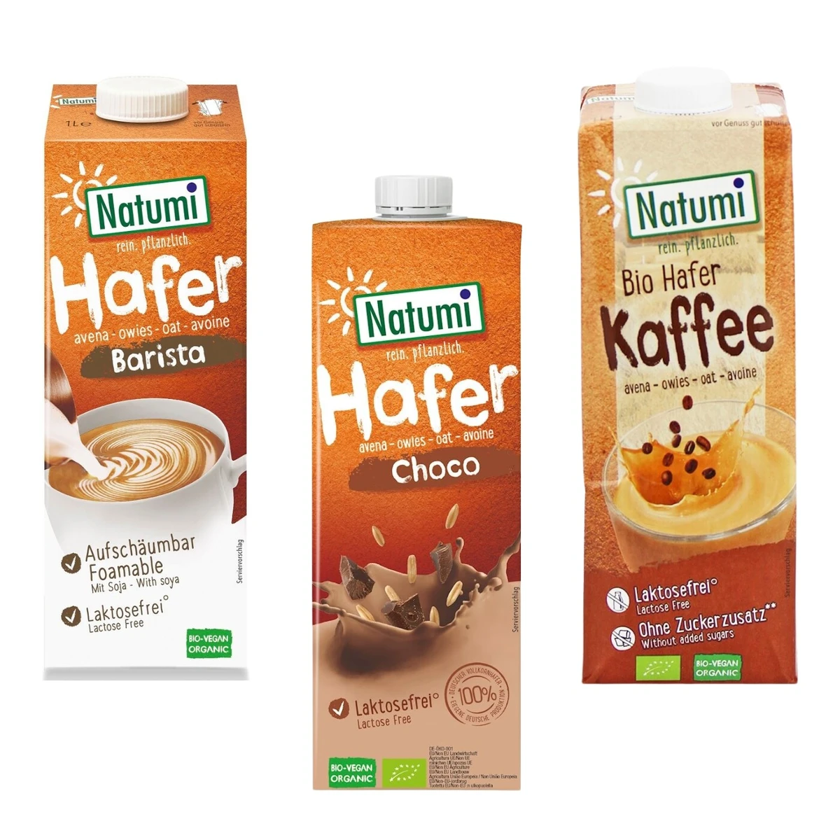 Zestaw napojów roślinnych BIO: owsiano-sojowy Barista, owsiano-kakaowy, owsiano-kawowy