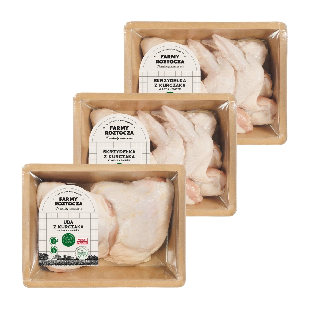 Zestaw mięsa drobiowego: 2 opakowania skrzydełka z kurczaka, uda z kurczaka, Farmy Roztocza