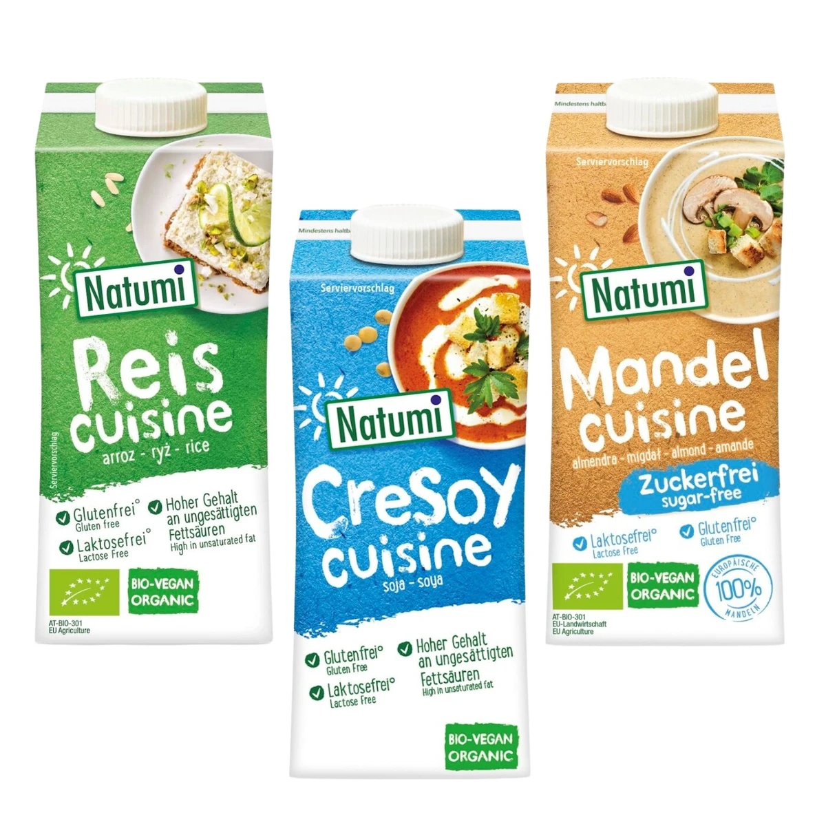 Zestaw kremów roślinnych BIO: ryżowy, sojowy, migdałowy