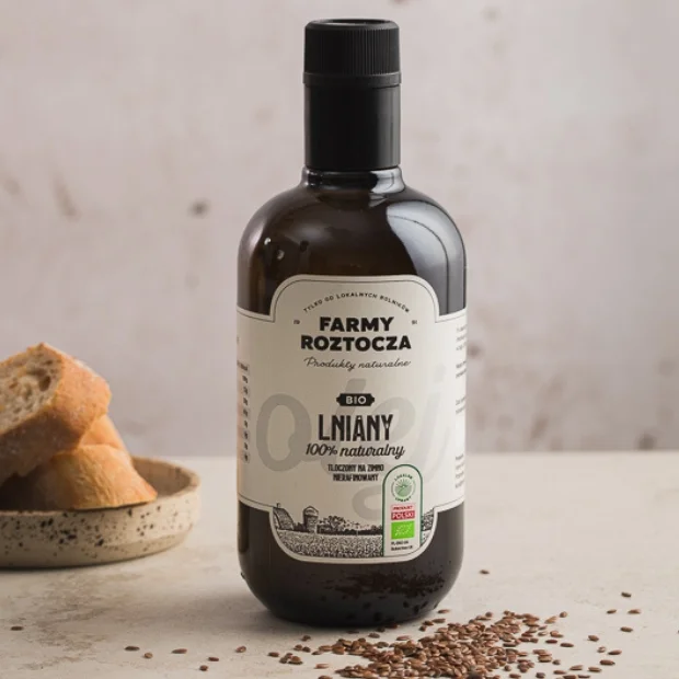 Olej Lniany Bio tłoczony na zimno, 500 ml, Farmy Roztocza