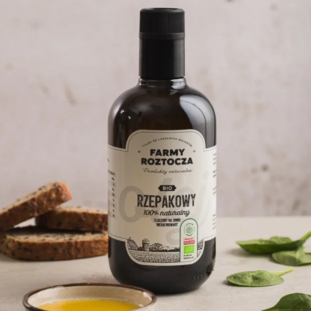 Olej Rzepakowy Bio tłoczony na zimno, 500 ml, Farmy Roztocza