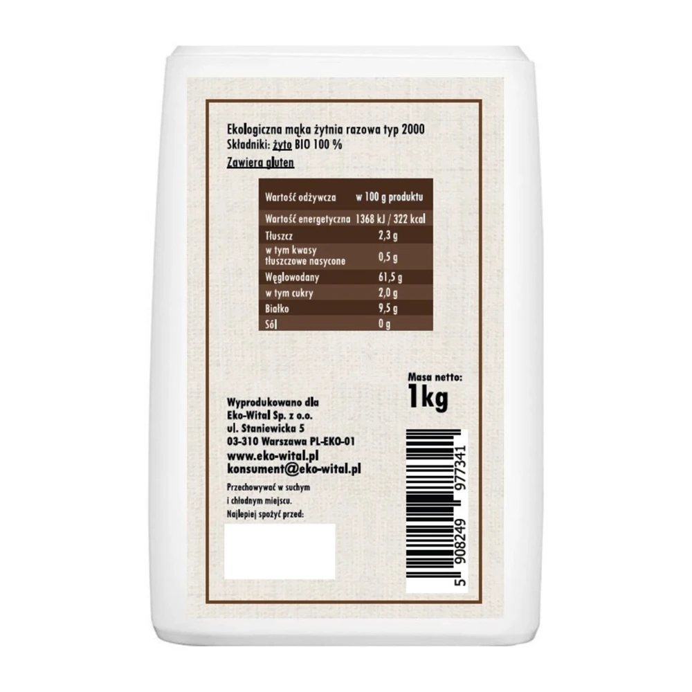 Mąka żytnia razowa typ 2000 Bio, EkoWital