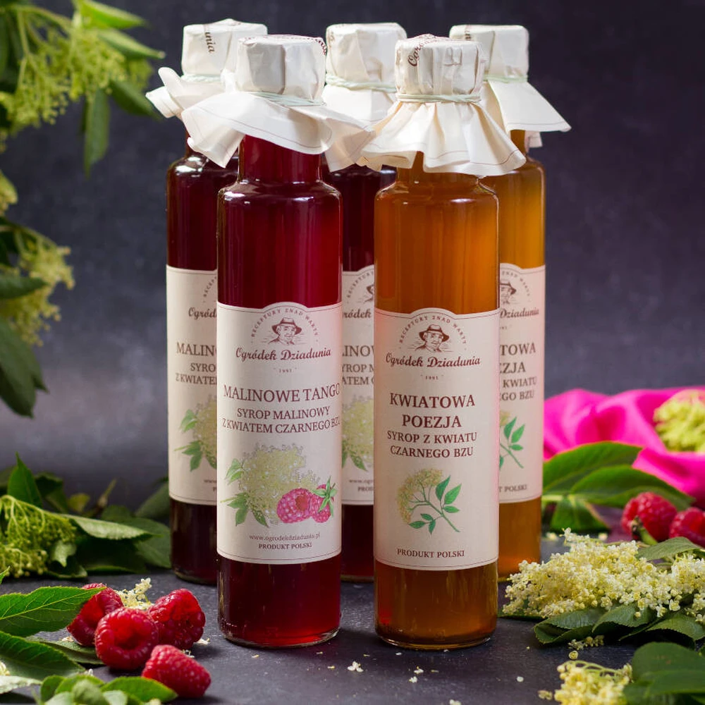 Syrop z malin z kwiatem czarnego bzu, Ogródek Dziadunia