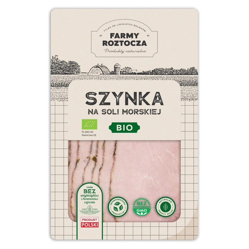 Szynka na soli morskiej w plastrach Bio 200g, Farmy Roztocza