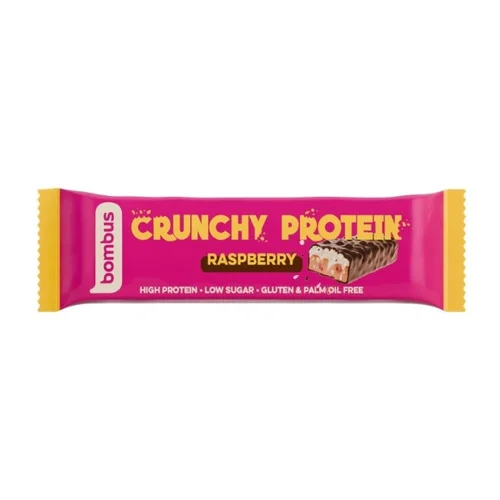 Baton Crunchy Protein malinowy bez glutenu, 50 g, Bombus
