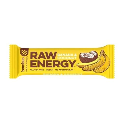 Baton Raw Energy banan - kokos bez glutenu, 50 g, Bombus