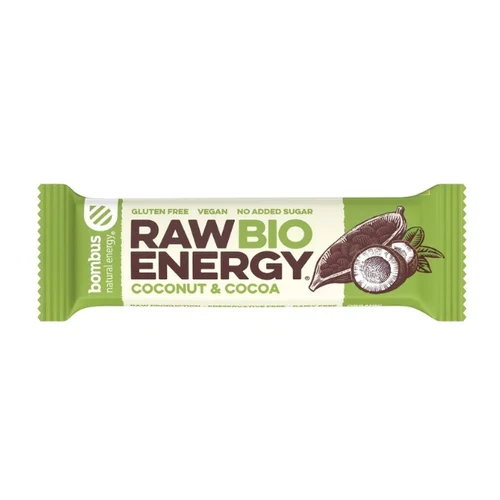 Baton Raw Energy kokos - kakao bez glutenu Bio, 50 g, Bombus