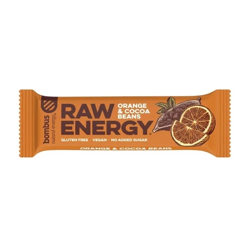 Baton Raw Energy pomarańcza - ziarna kakao bez glutenu, 50 g, Bombus