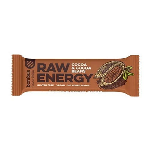 Baton Raw Energy z ziarnami kakaowca bez glutenu, 50 g, Bombus