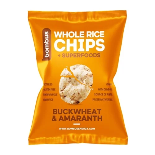 Chipsy ryżowe pełnoziarniste z gryką i amarantusem bez glutenu, 60 g, Bombus