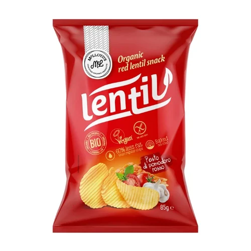 Chipsy z czerwonej soczewicy o smaku pesto rosso bez glutenu Bio, 85 g, McLloyd’s