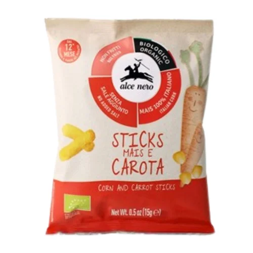 Chrupki kukurydziano - marchewkowe bez dodatku cukrów bezglutenowe od 1 roku Bio, 15 g, Alce Nero