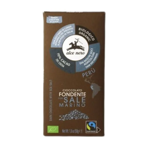 Czekolada gorzka z solą morską bezglutenowa Fair Trade Bio, 50 g, Alce Nero