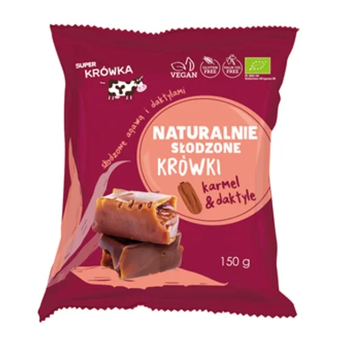 Krówki słodzone agawą i daktylami bezmleczne bezglutenowe Bio, 150 g, Me Gusto