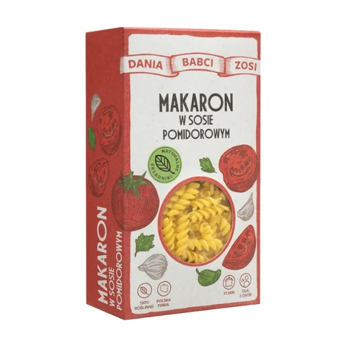 Makaron w sosie pomidorowym 100% naturalny skład, 180 g, Dania Babci Zosi