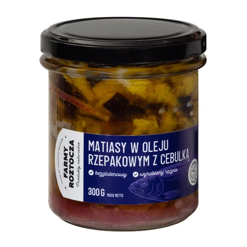 Matiasy w oleju rzepakowym z cebulką, 300 g, Farmy Roztocza