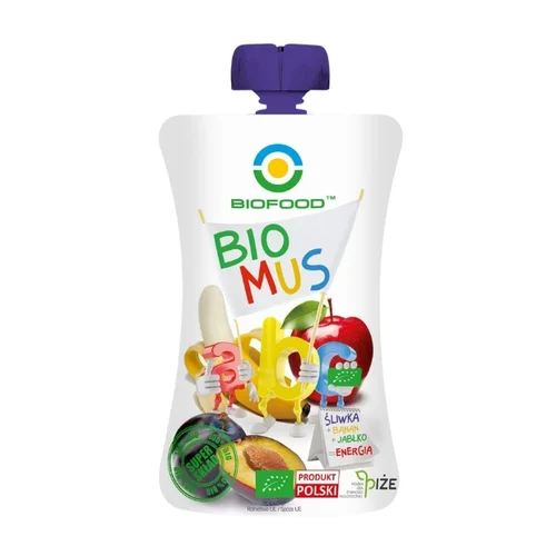 Mus śliwka banan jabłko Bio, 90 g, Biofood