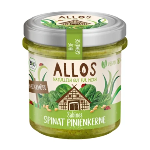 Pasta warzywna ze szpinakiem i orzeszkami piniowymi bezglutenowa Bio, 135 g, Allos