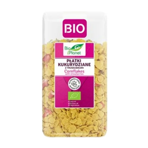 Płatki kukurydziane z truskawkami bez dodatku cukrów Bio, 250 g, Bio Planet