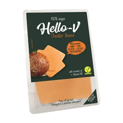 Roślinna alternatywa sera cheddar plastry, 140 g, Hello-V