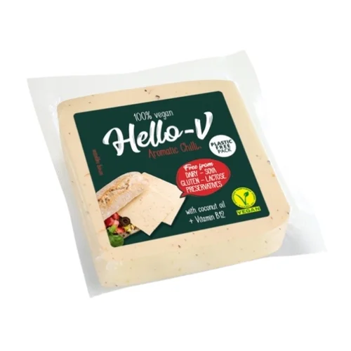 Roślinna alternatywa sera z chilli kostka, 200 g, Hello-V