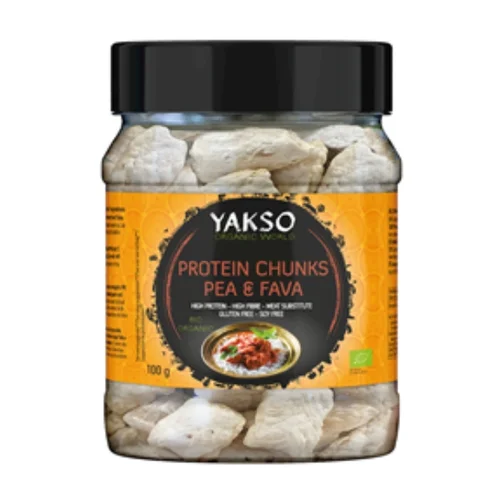Zamiennik mięsa z białka grochu i bobu bezglutenowy Bio, 100 g, Yakso
