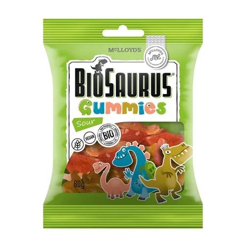 Żelki kwaśne bez glutenu Bio, 80 g, BioSaurus