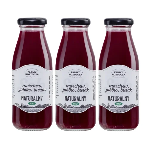 Sok marchew jabłko burak Bio, 3 butelki x 250 ml, Farmy Roztocza