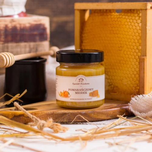 Miód wielokwiatowy z pomarańczą - Pomaranczowy miodek, 250g, Ogródek Dziadunia