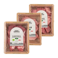 Zestaw mięsa Bio: karkówka wieprzowa bez kości, schab wieprzowy w plastrach, gulasz wieprzowy z szynki, Farmy Roztocza