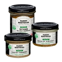 Zestaw wyrobów mięsnych w słoiku: pasztet farmerski, bekon do jajecznicy, schab na soli morskiej, Farmy Roztocza