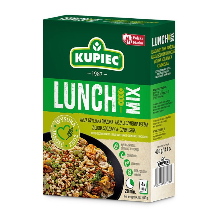 Lunch mix kasza gryczana, pęczak, soczewica, czarnuszka, Kupiec