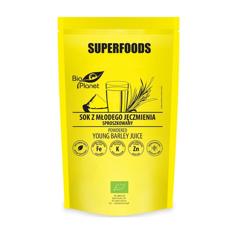 Sok z młodego jęczmienia sproszkowany Bio, 150g, Bio Planet