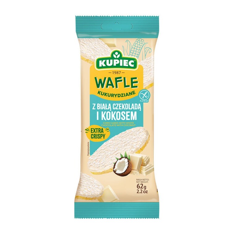 Wafle kukurydziane z czekoladą białą i wiórkami kokosowymi, Kupiec